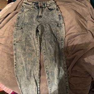 Acid wash cargo jeans